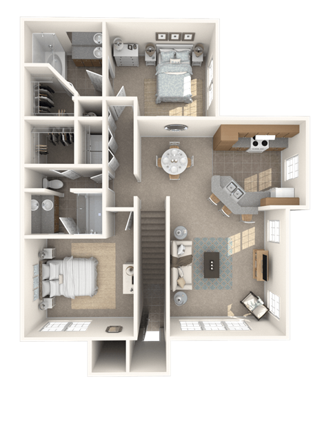 Floor plan for 2 beds, 2 baths, 1131 sqft